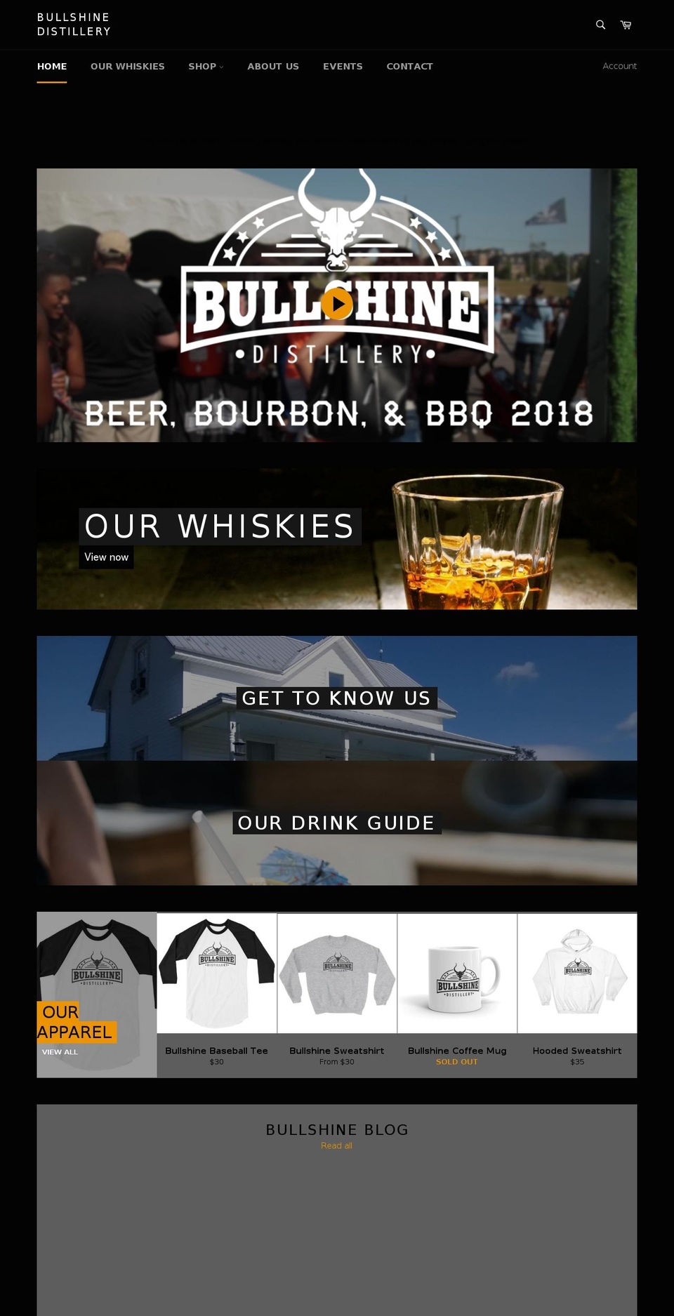 bullshinedistillery.com — Shopify storefront screenshot