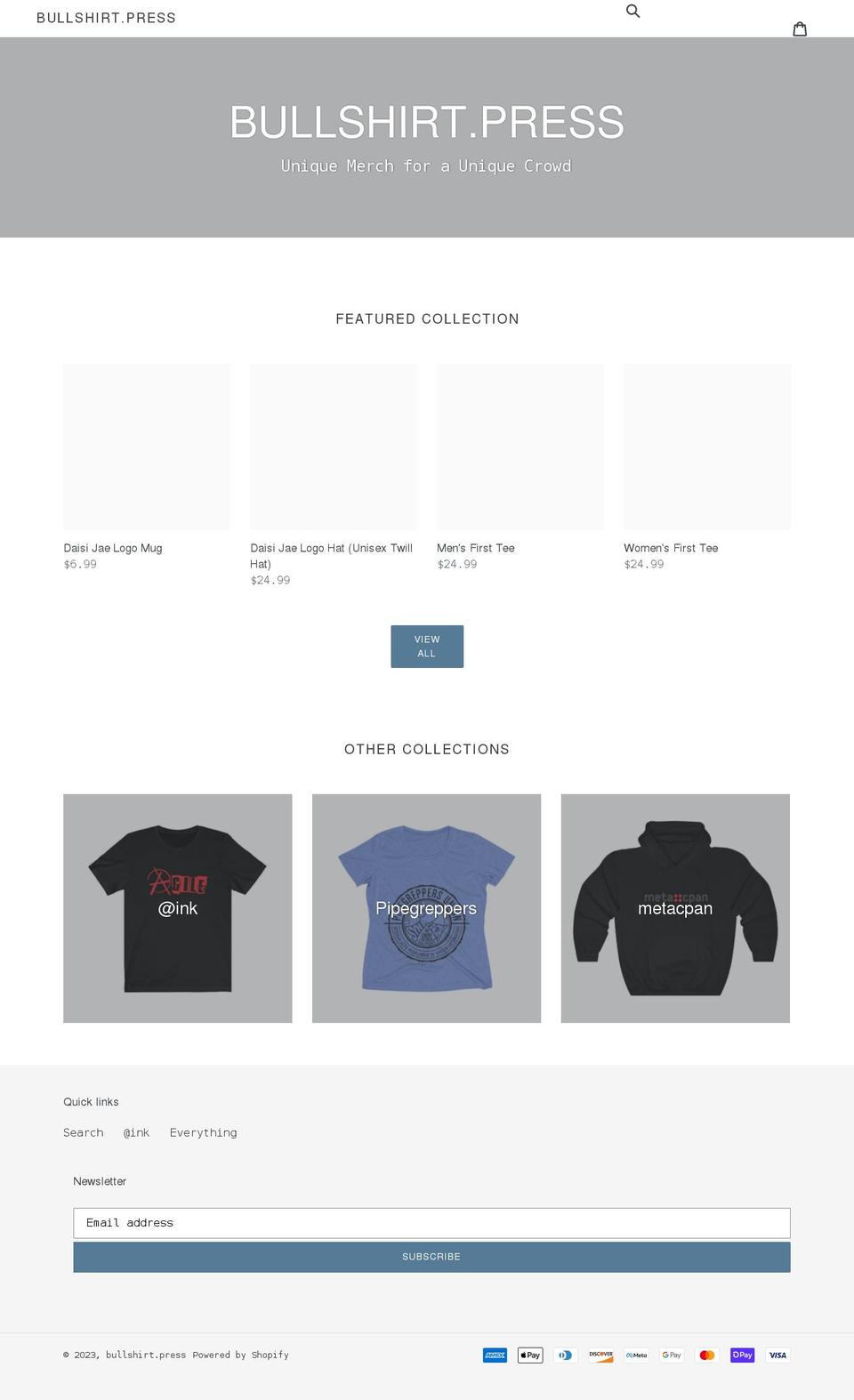 bullshirt.press shopify website screenshot