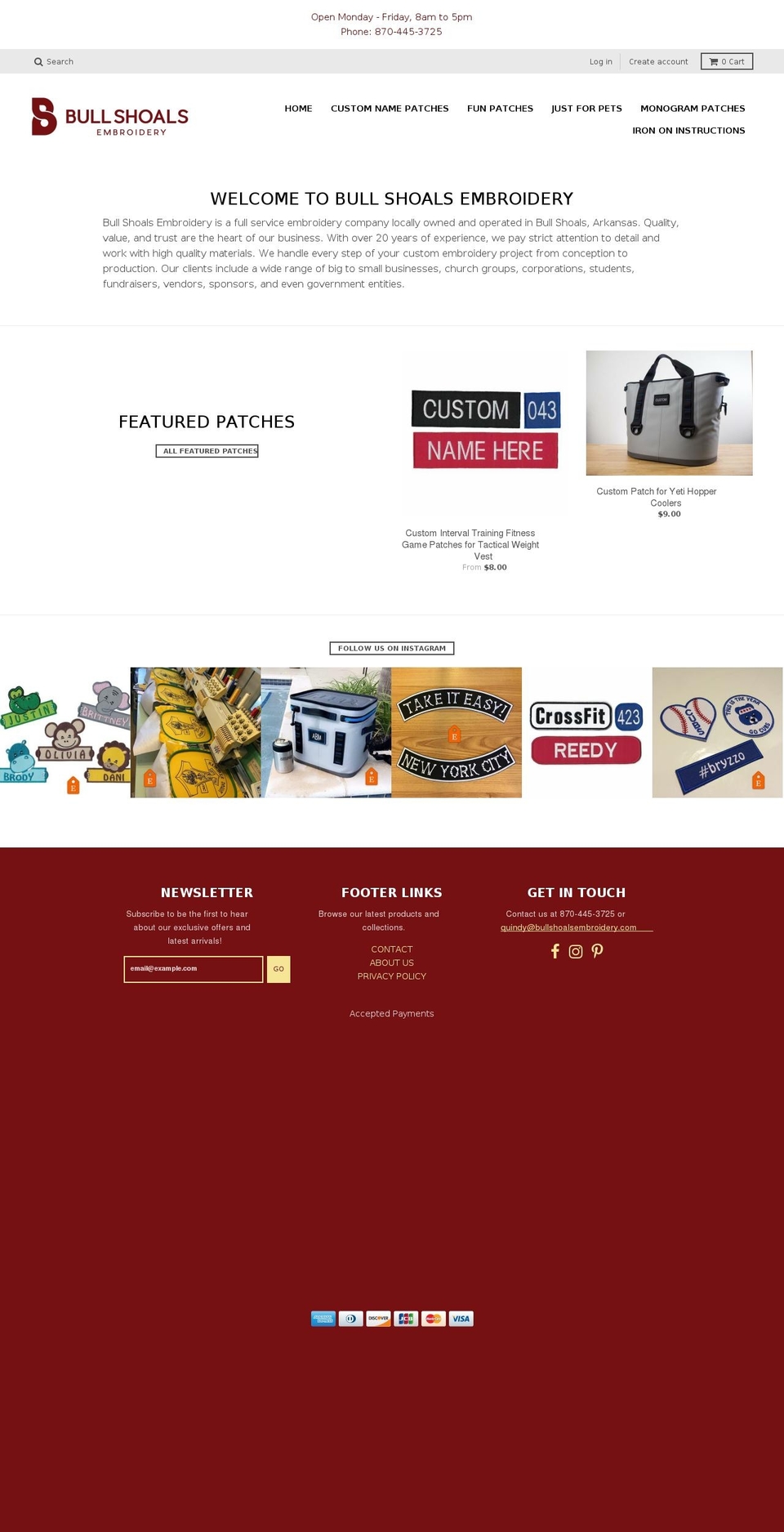bullshoalsembroidery.com shopify website screenshot