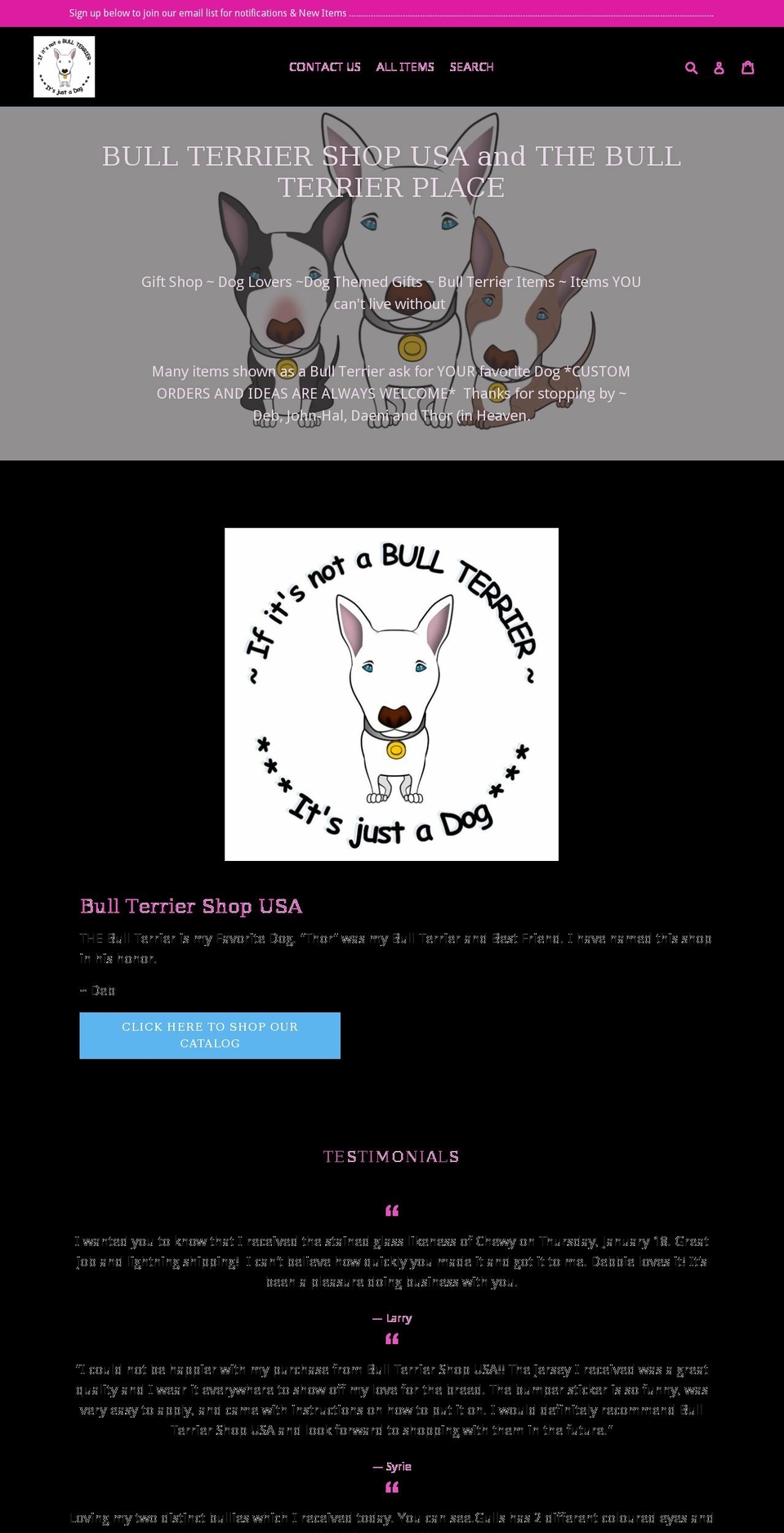 bullterriershopusa.com — Shopify storefront screenshot