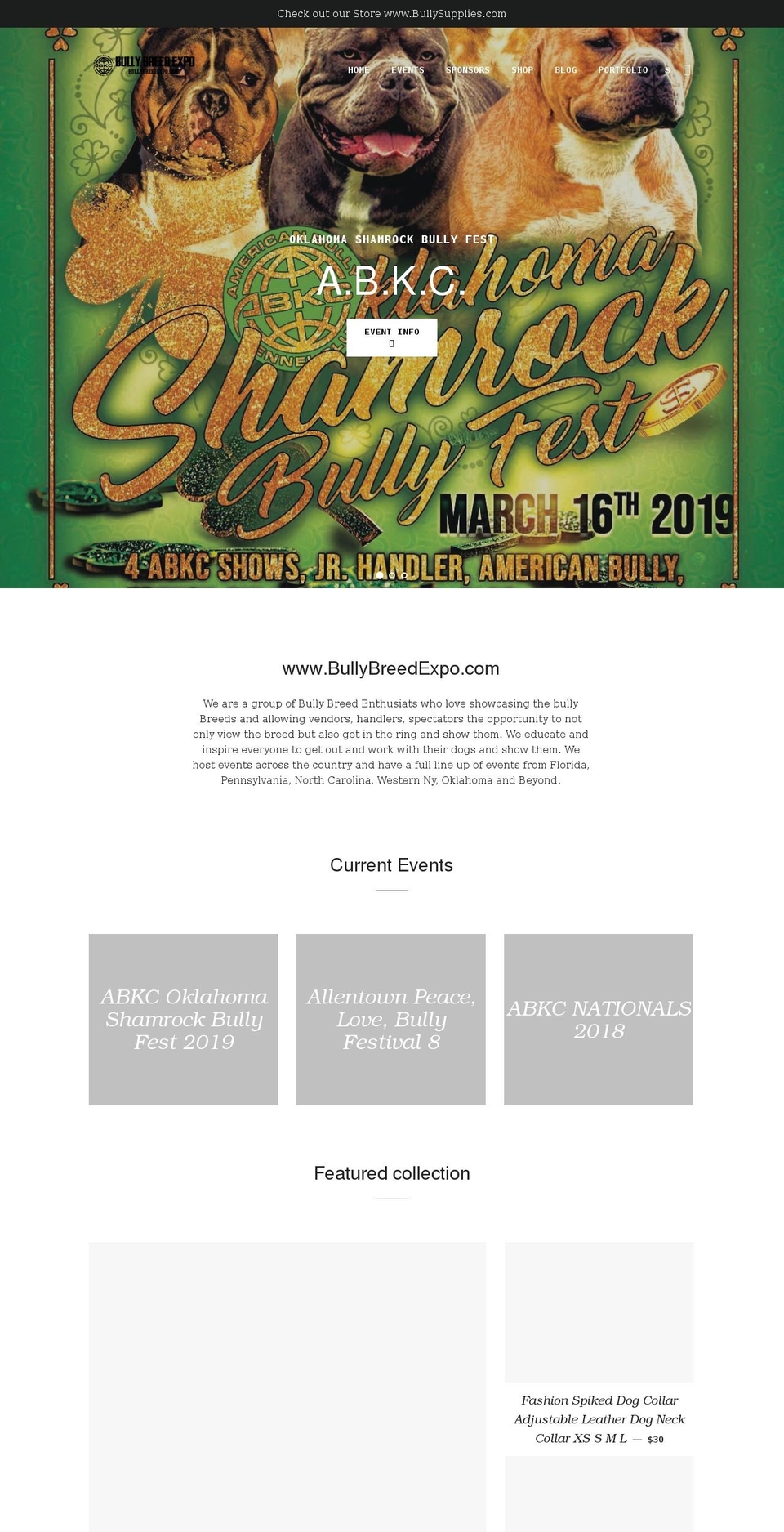 bullybreedexpo.com shopify website screenshot