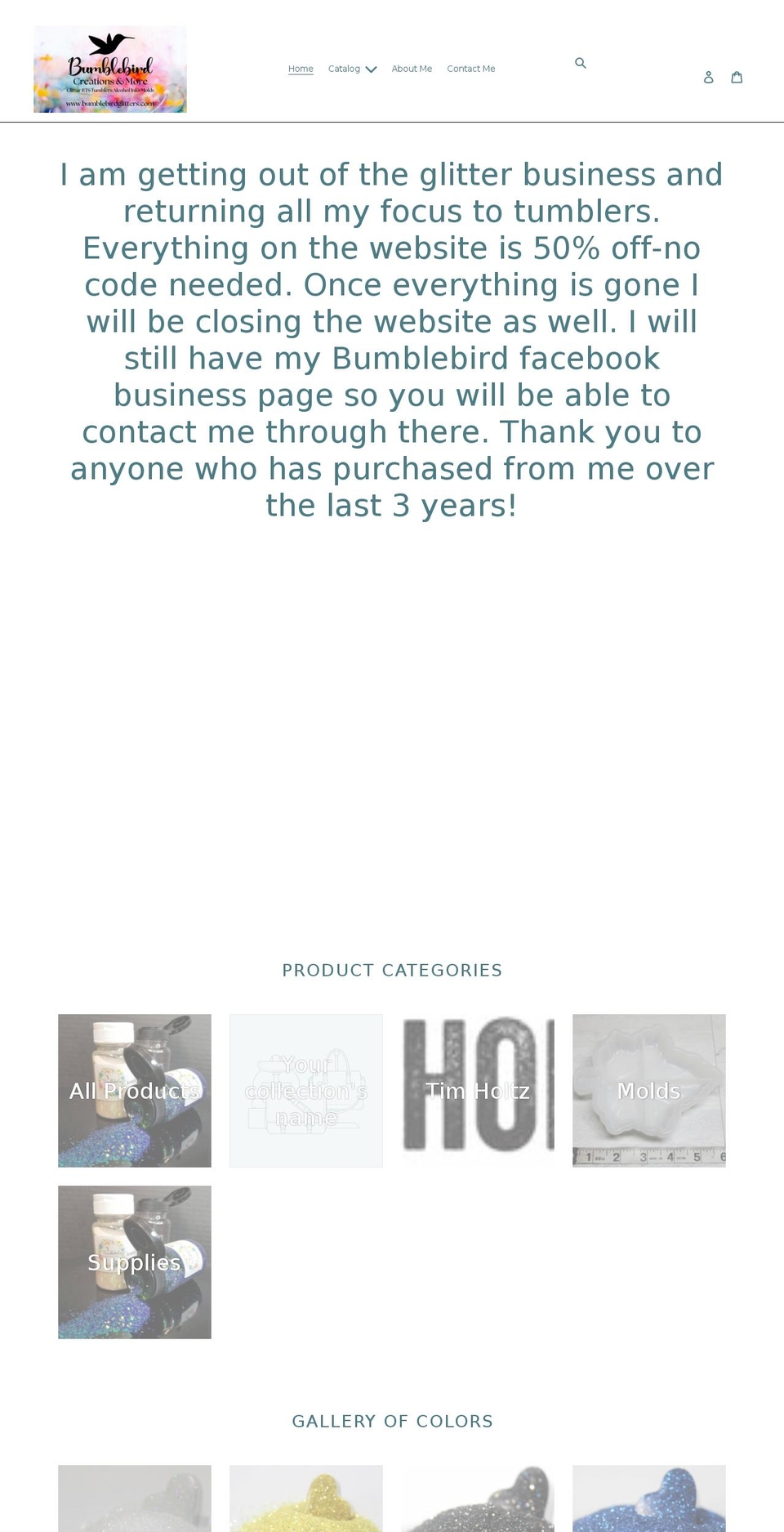 bumblebirdglitters.com shopify website screenshot