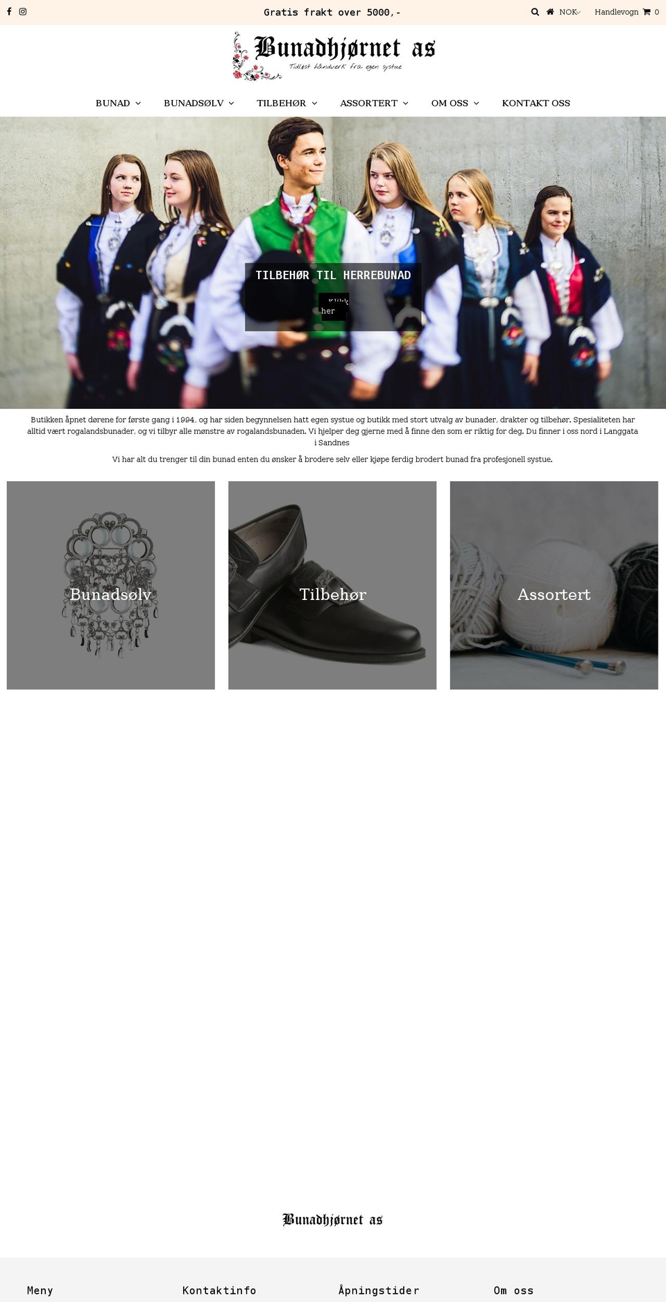 bunadhjornet.no shopify website screenshot