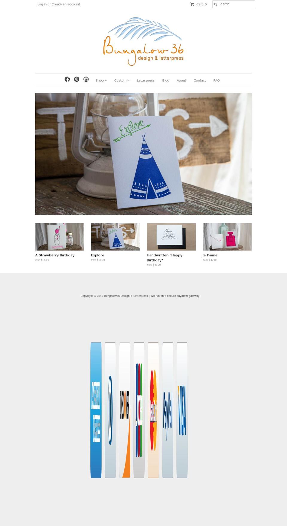 bungalow36letterpress.com shopify website screenshot