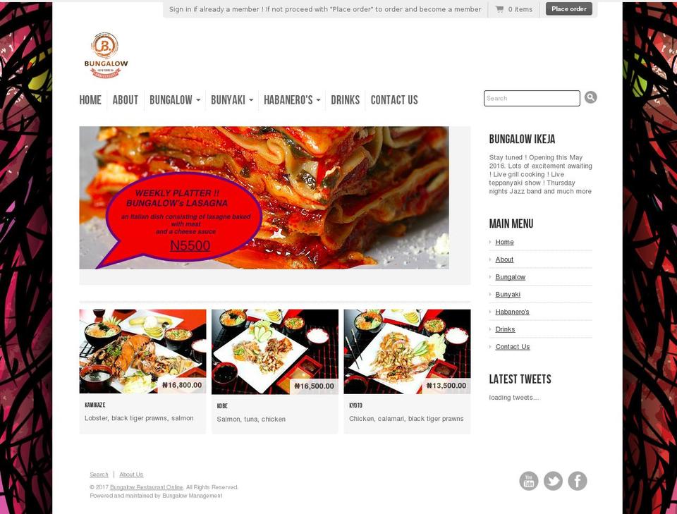 bungalowrestaurantonline.com shopify website screenshot
