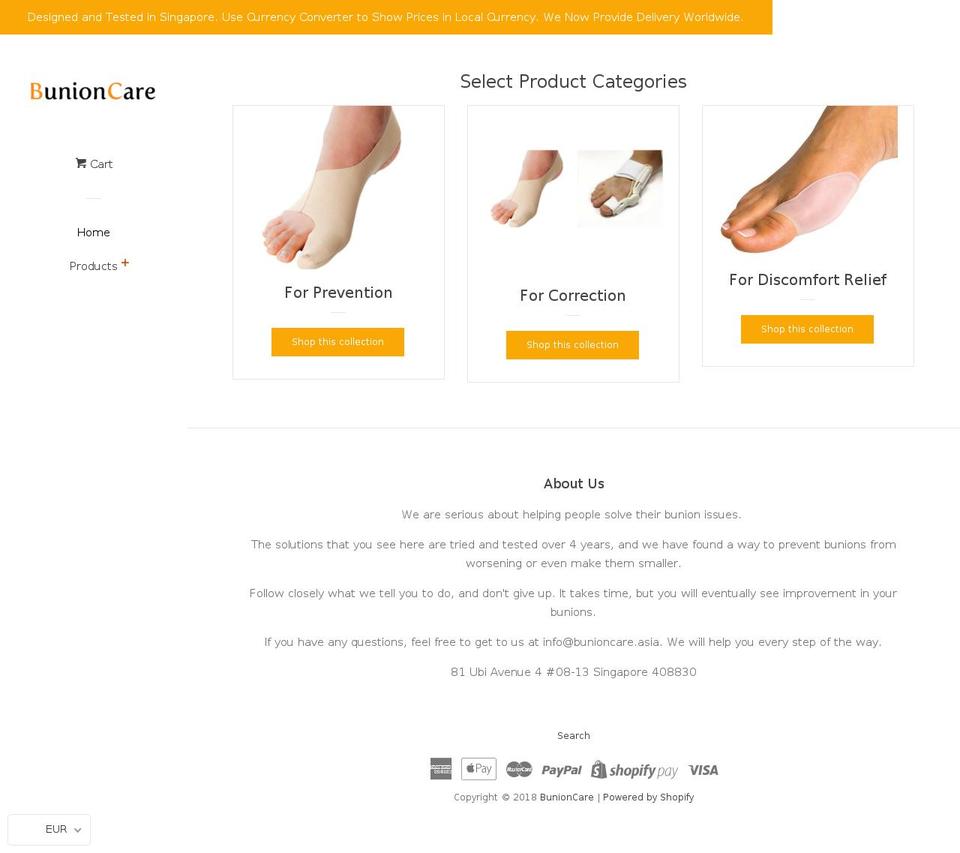 bunioncare.asia shopify website screenshot