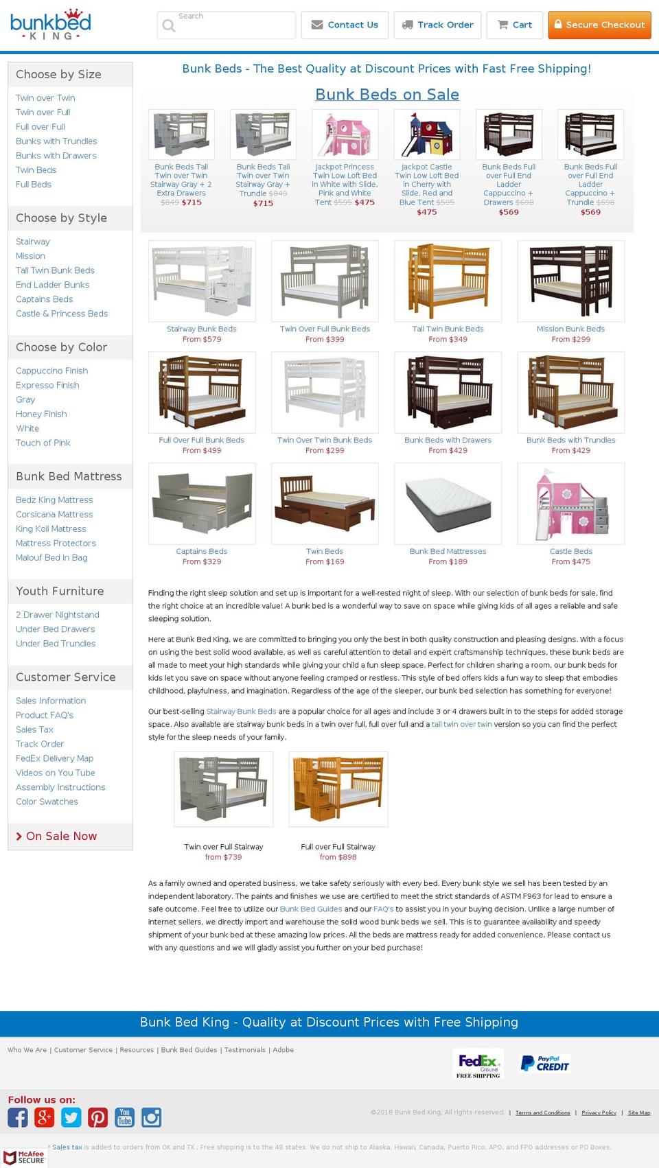 bunkbedking.biz shopify website screenshot