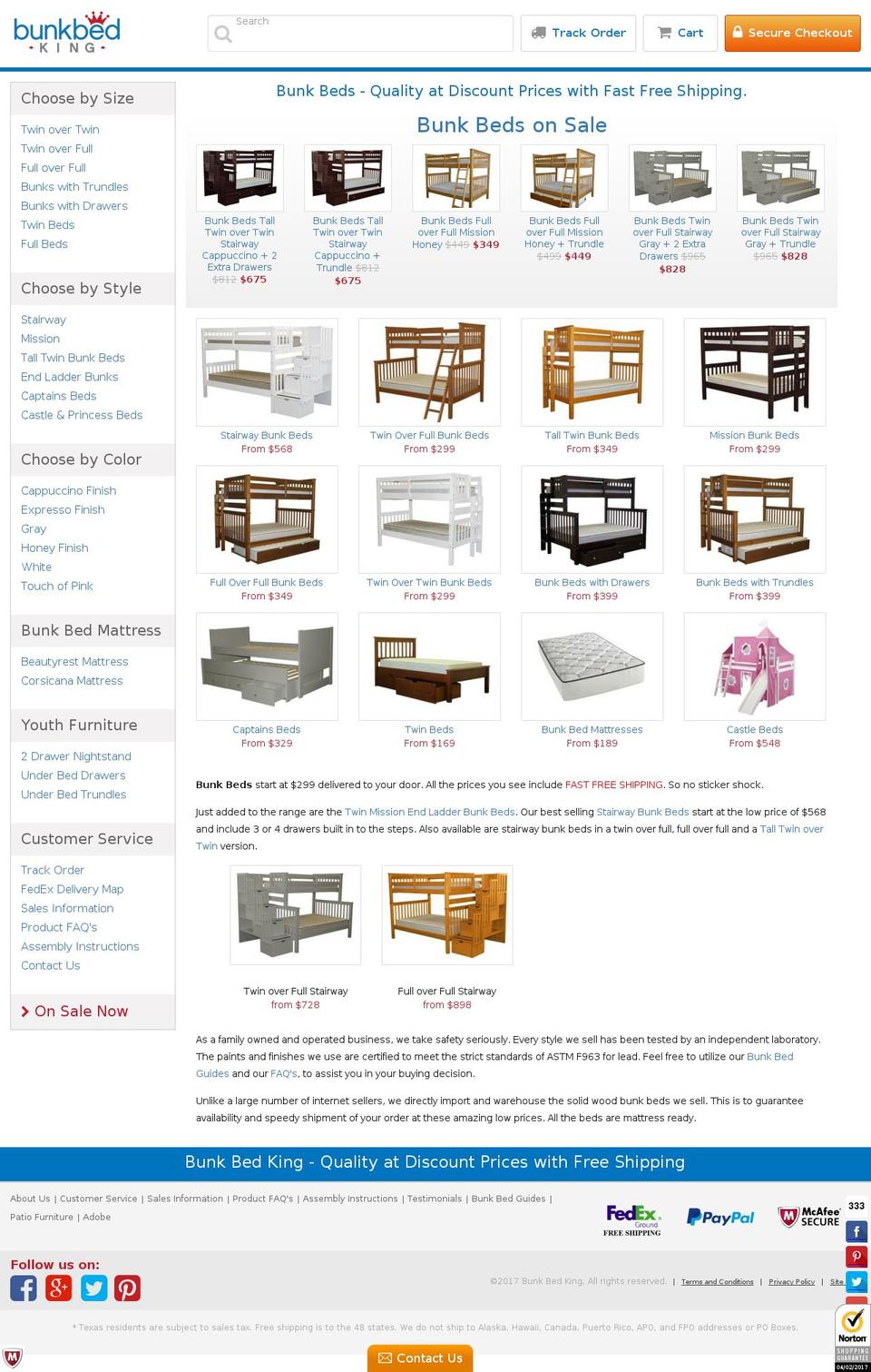 bunkbedking.com shopify website screenshot