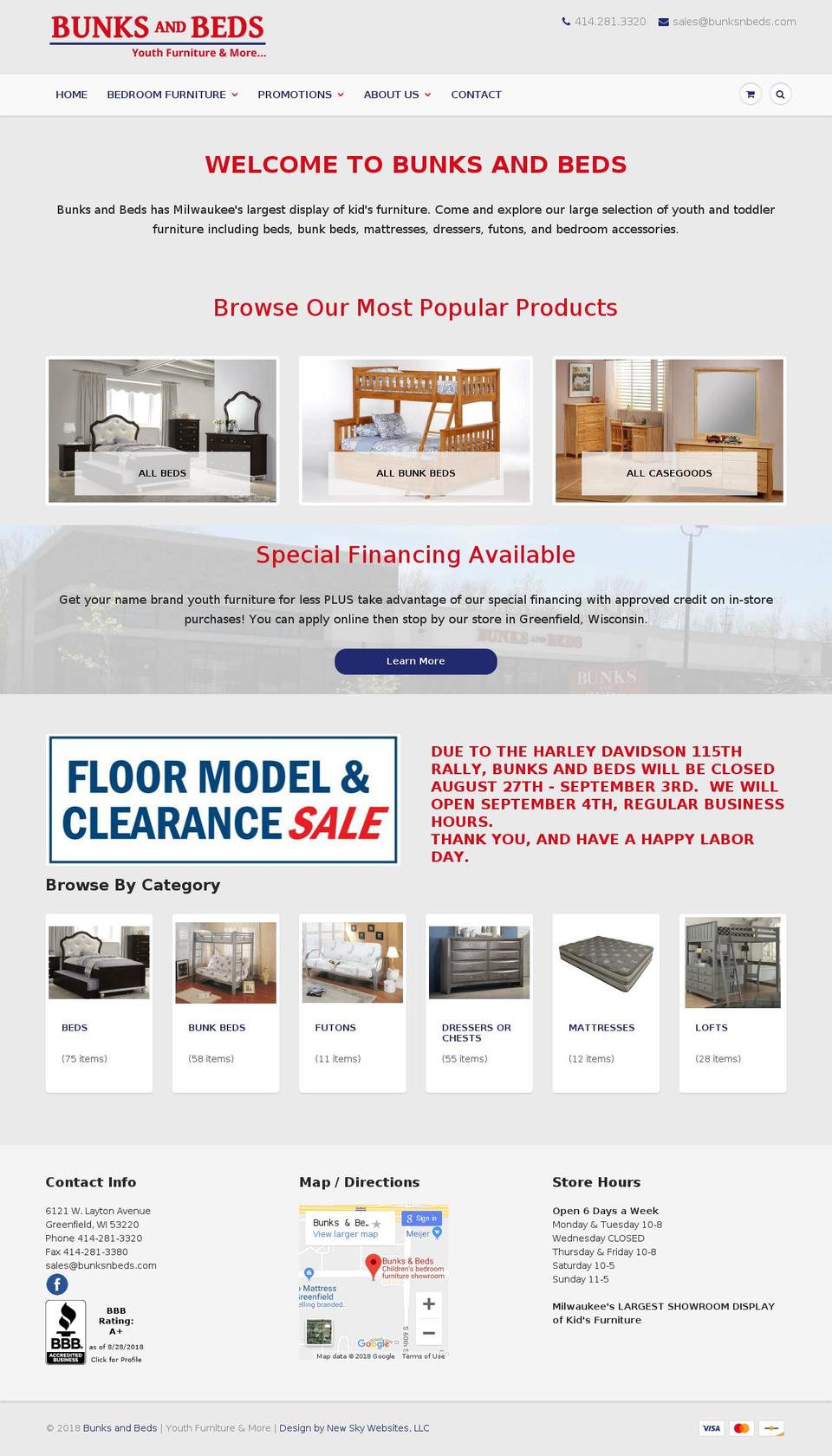 bunksnbeds.com — Shopify storefront screenshot