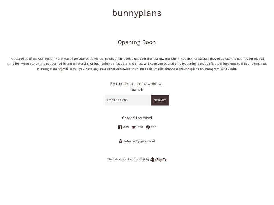 bunnyplans.com — Shopify storefront screenshot
