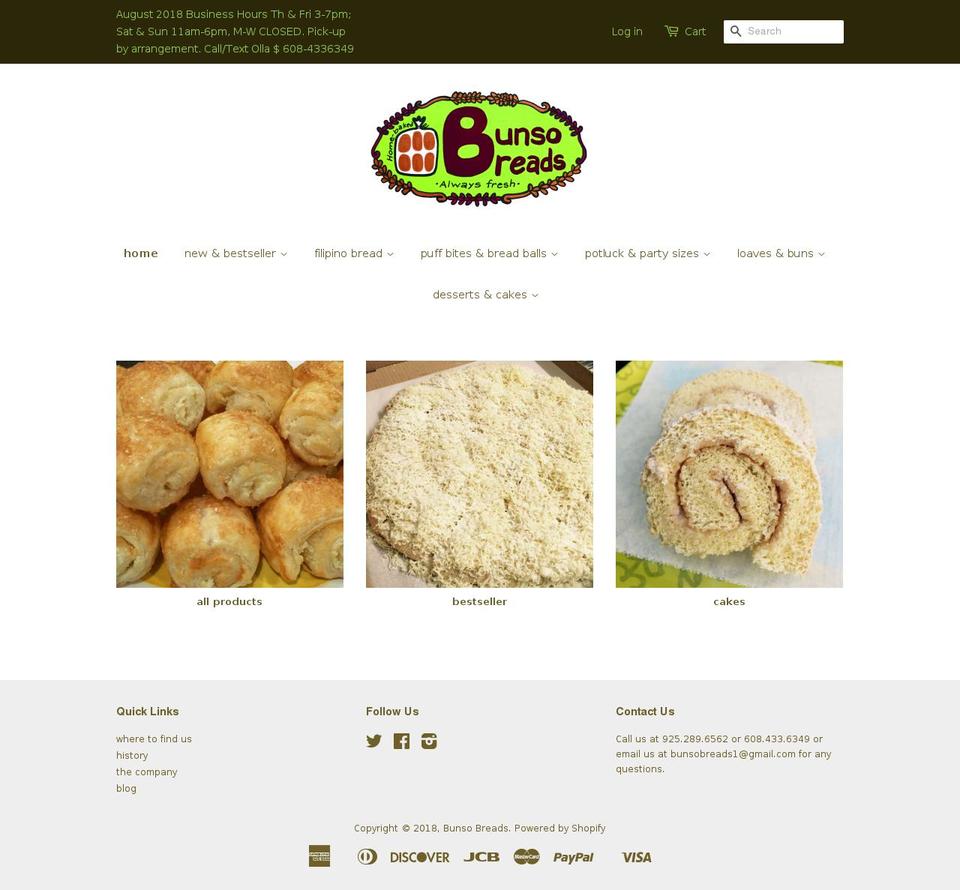 bunsobreads.com — Shopify storefront screenshot