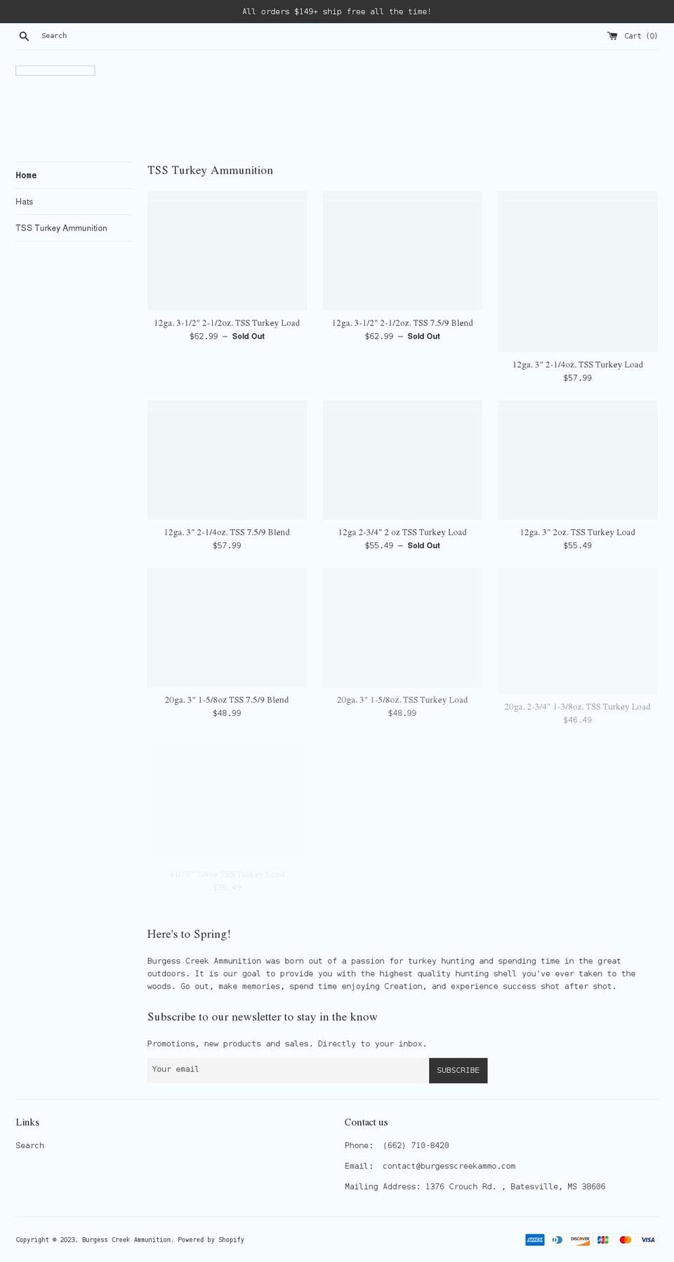 burgesscreekammo.com shopify website screenshot
