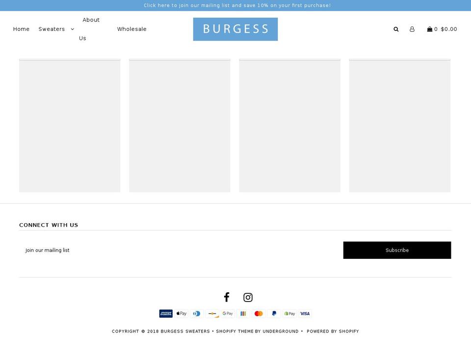 burgesssweaters.com shopify website screenshot