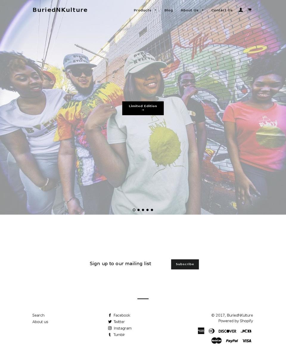 buriednkulture.com shopify website screenshot