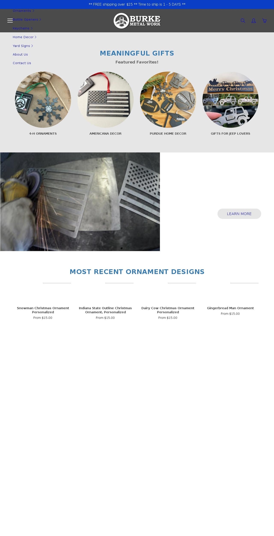 burkemetalwork.com shopify website screenshot