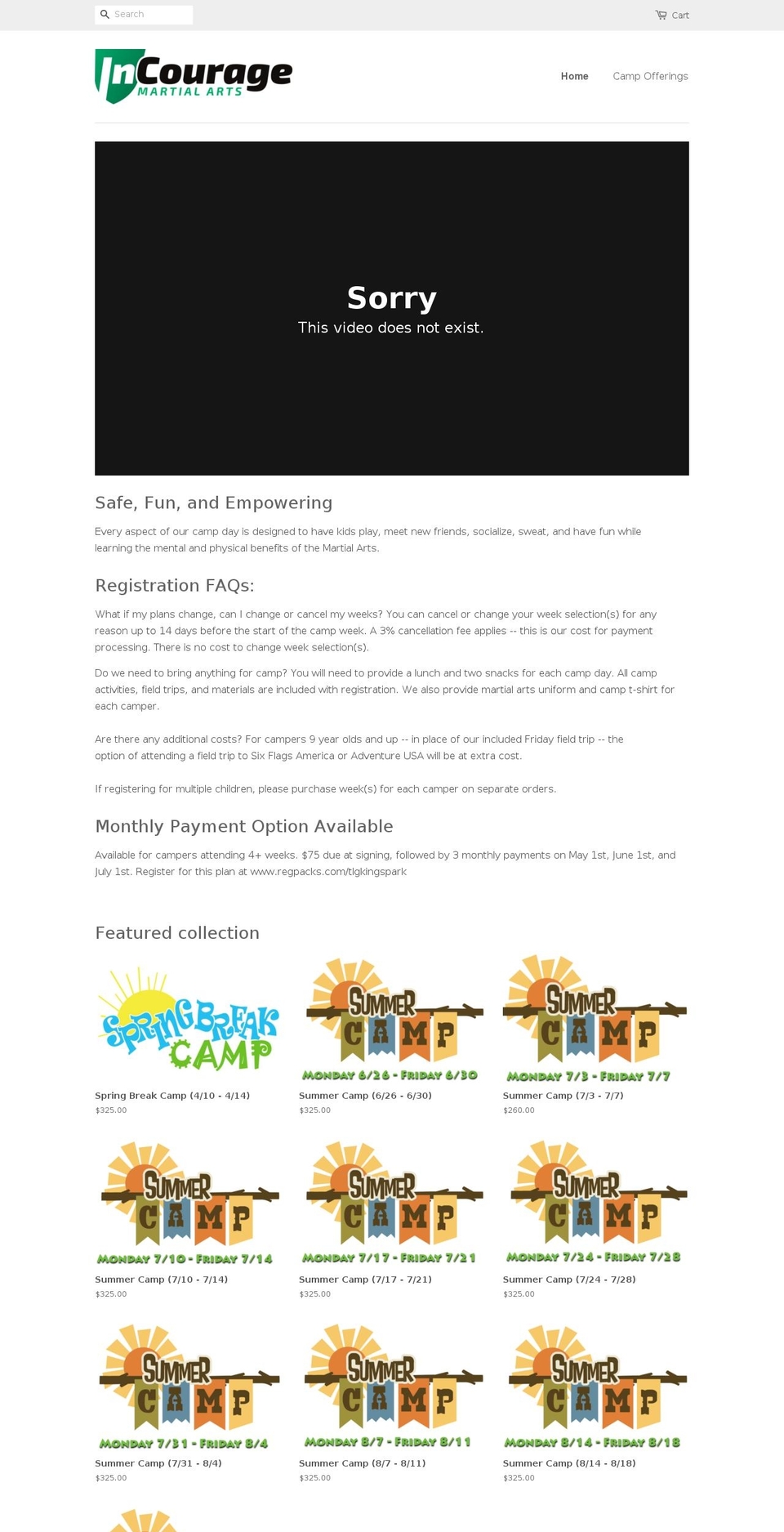 burkesummercamp.com shopify website screenshot