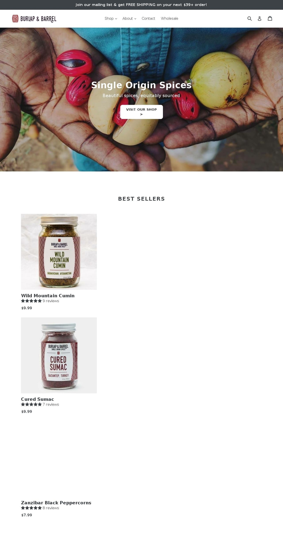 burlapandbarrel.com shopify website screenshot