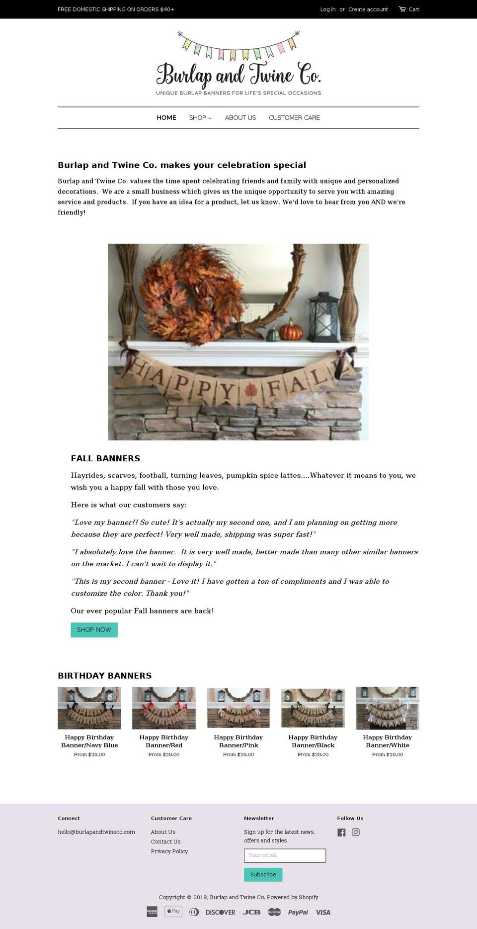 burlapandtwineco.com — Shopify storefront screenshot