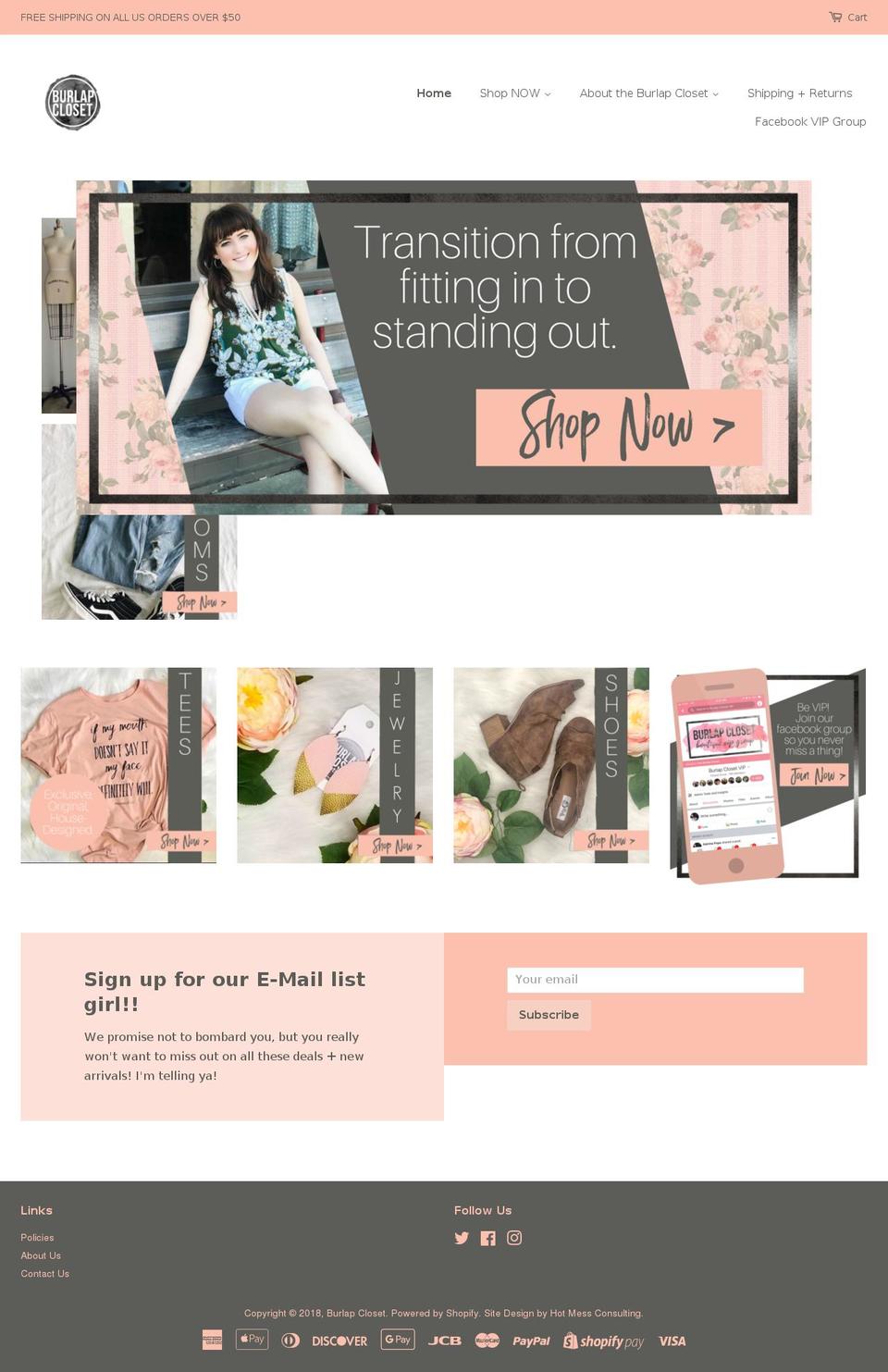 burlapcloset.com — Shopify storefront screenshot