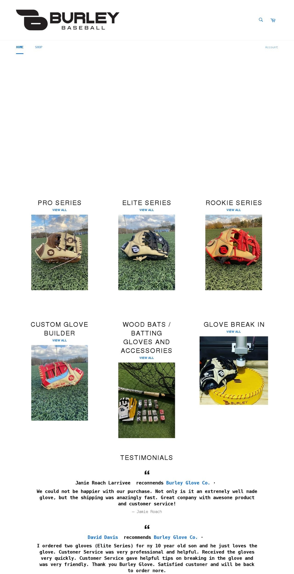 burleybaseball.com shopify website screenshot