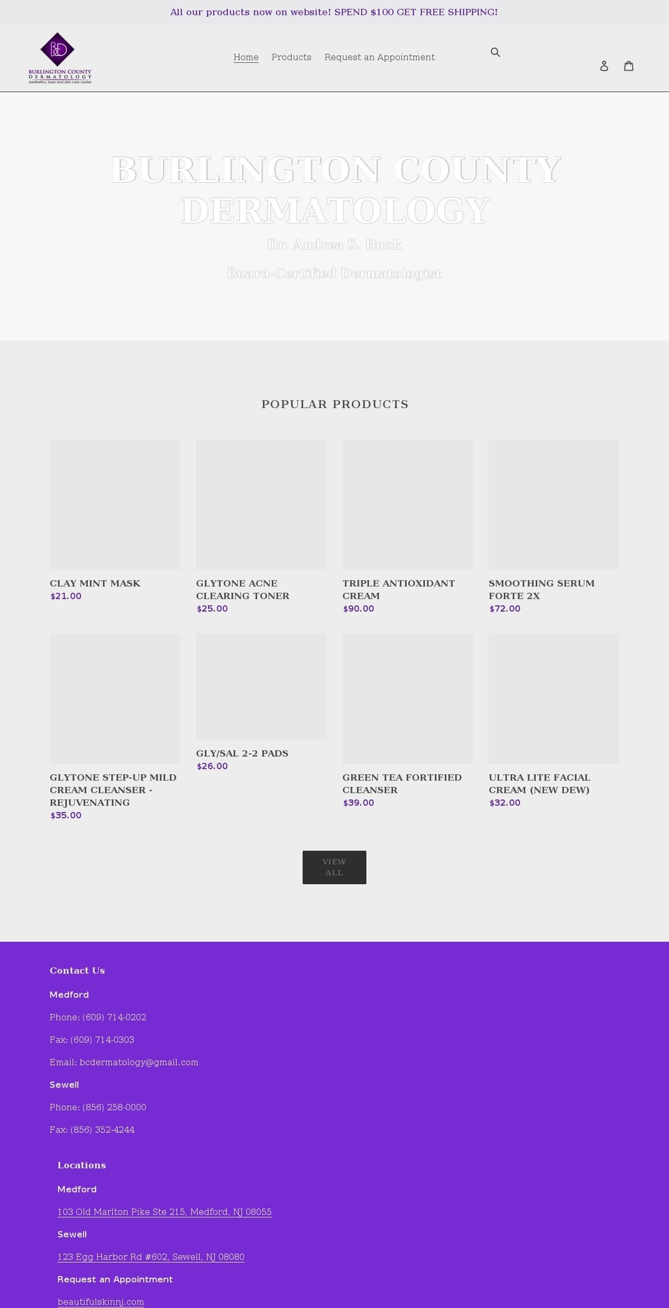 burlington-county-dermatology.myshopify.com shopify website screenshot