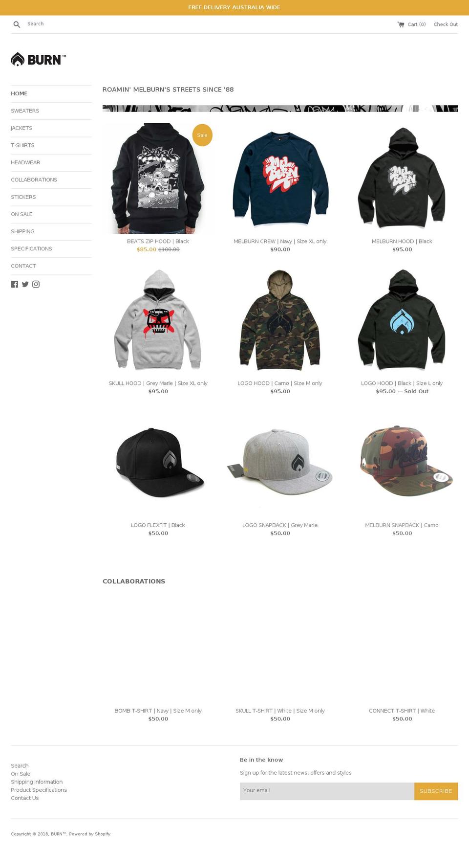 burnclothing.com.au shopify website screenshot