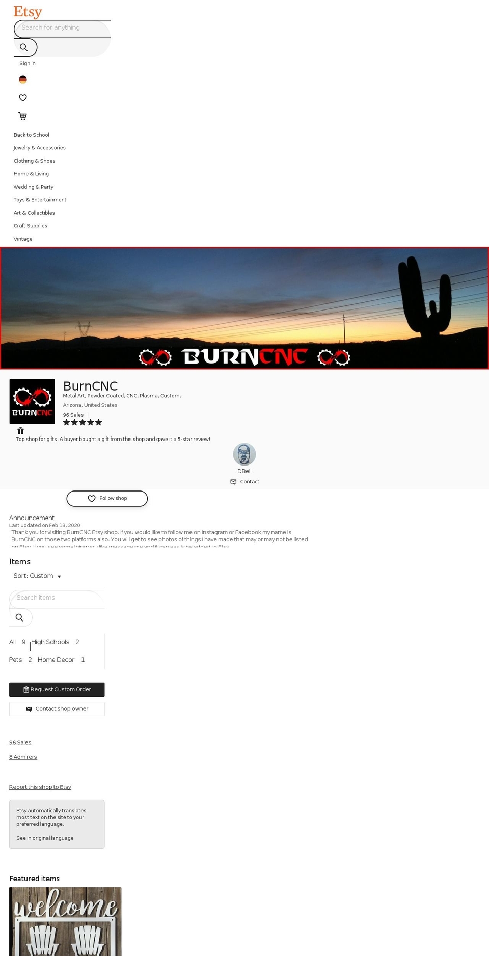 burncnc.com — Shopify storefront screenshot