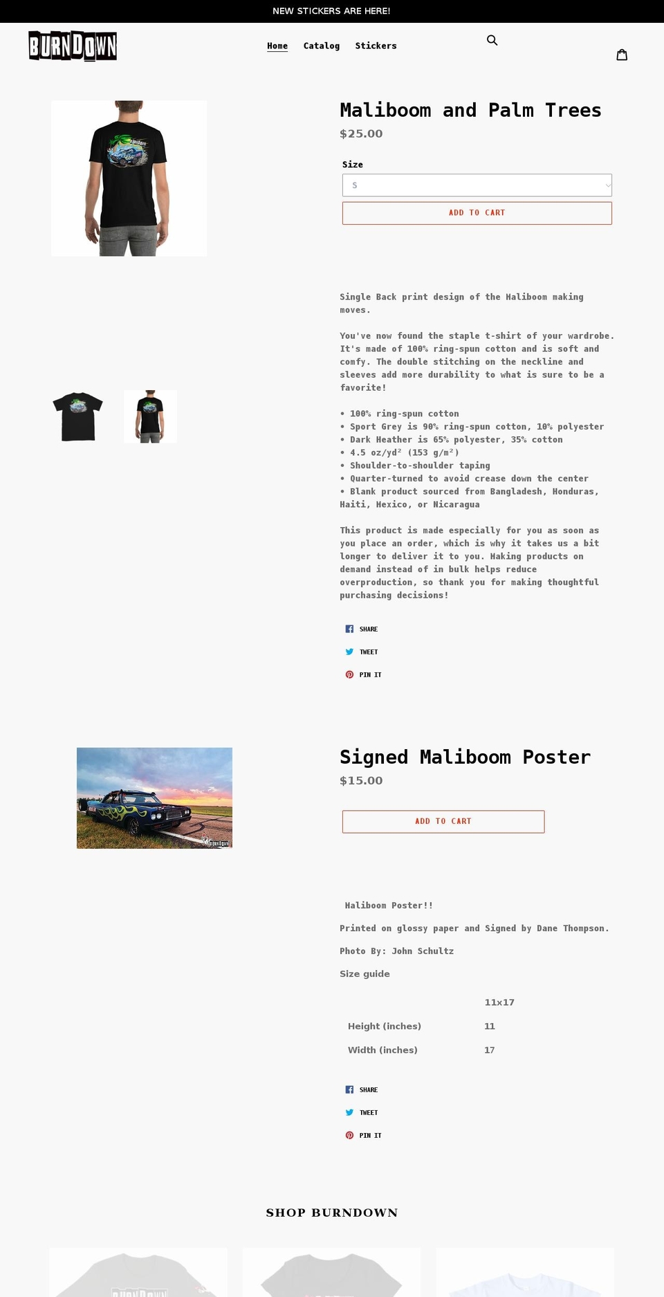 burndownmerch.com shopify website screenshot