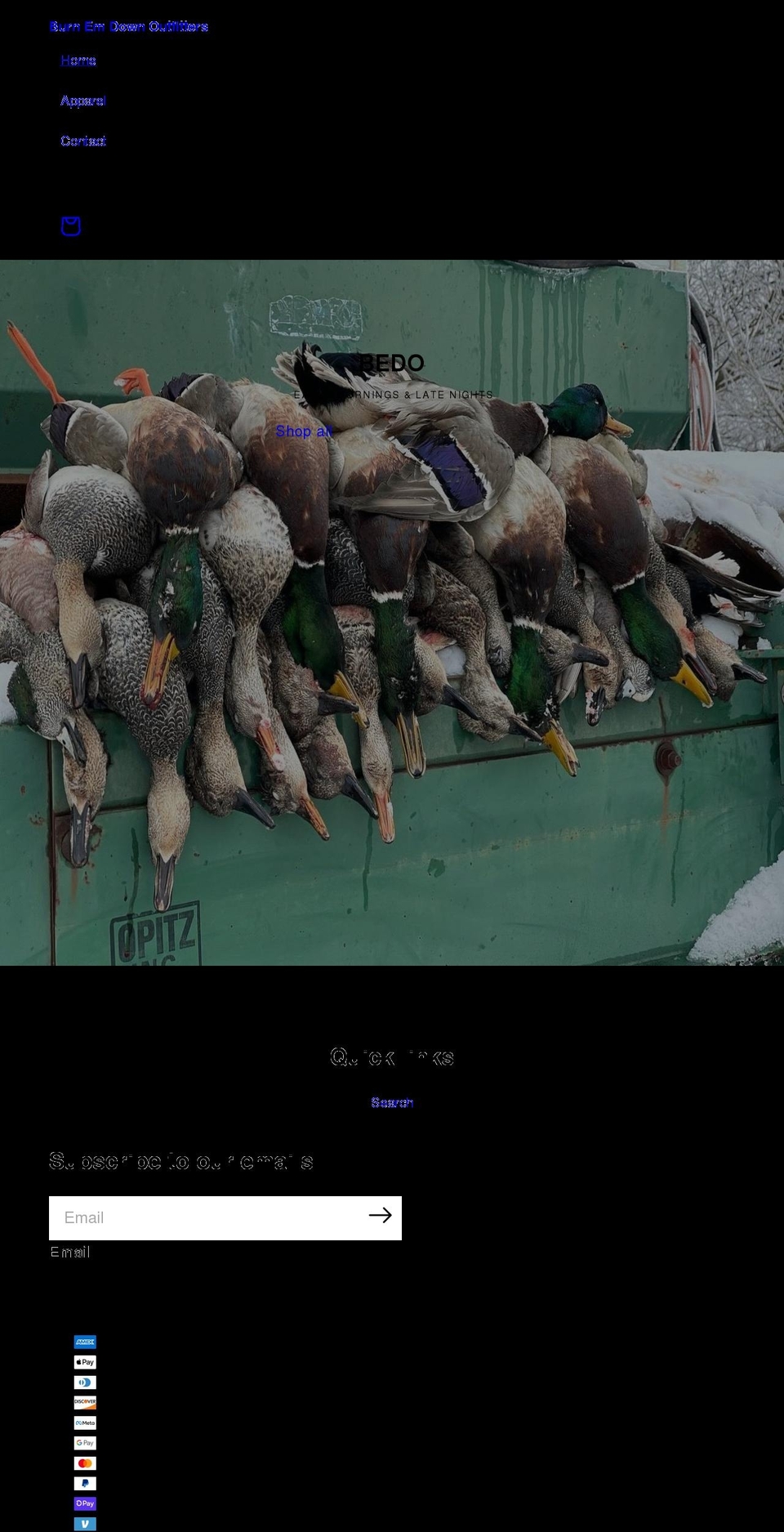 burnemdownoutfitters.com shopify website screenshot