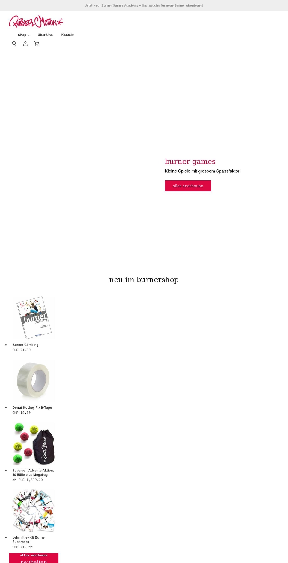 burnershop.ch shopify website screenshot
