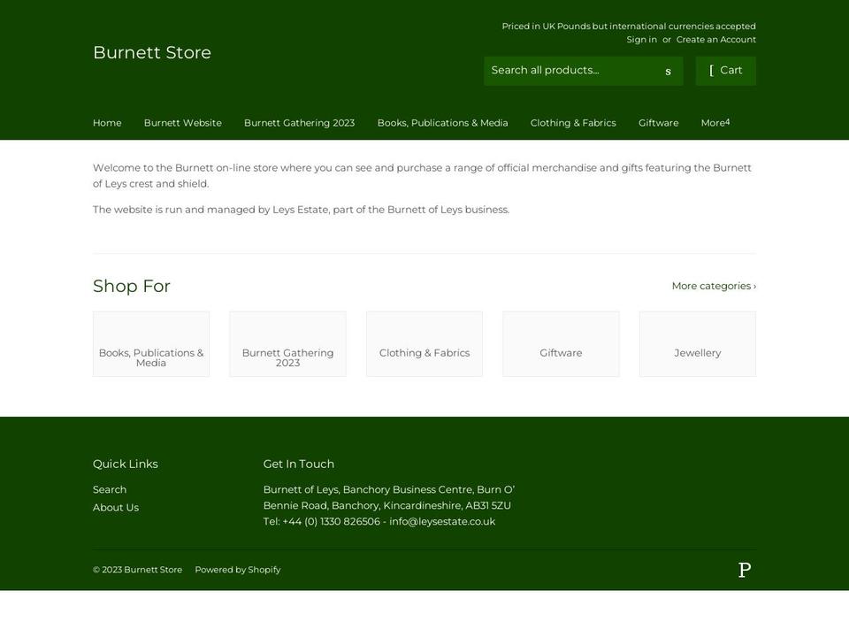 burnett-store.myshopify.com shopify website screenshot