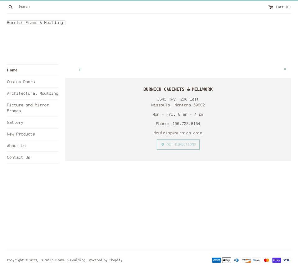 burnich-frame-moulding.myshopify.com shopify website screenshot