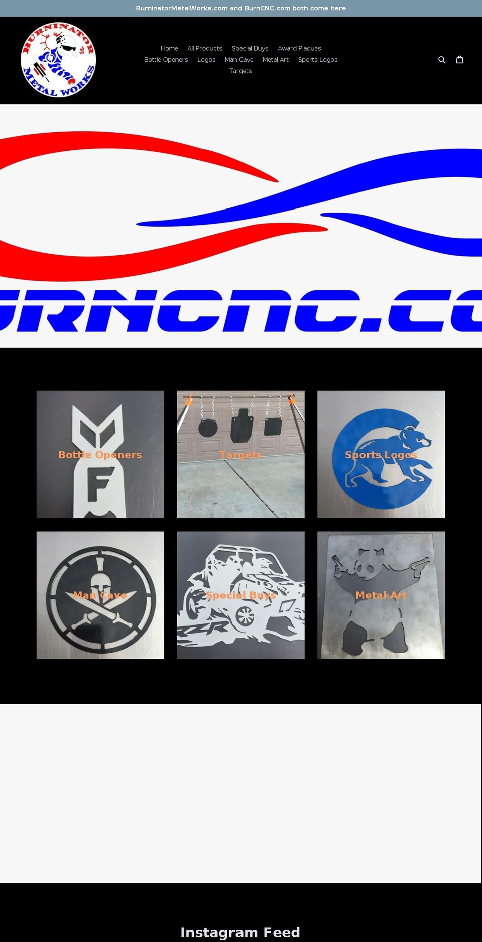 burninatormetalworks.com — Shopify storefront screenshot