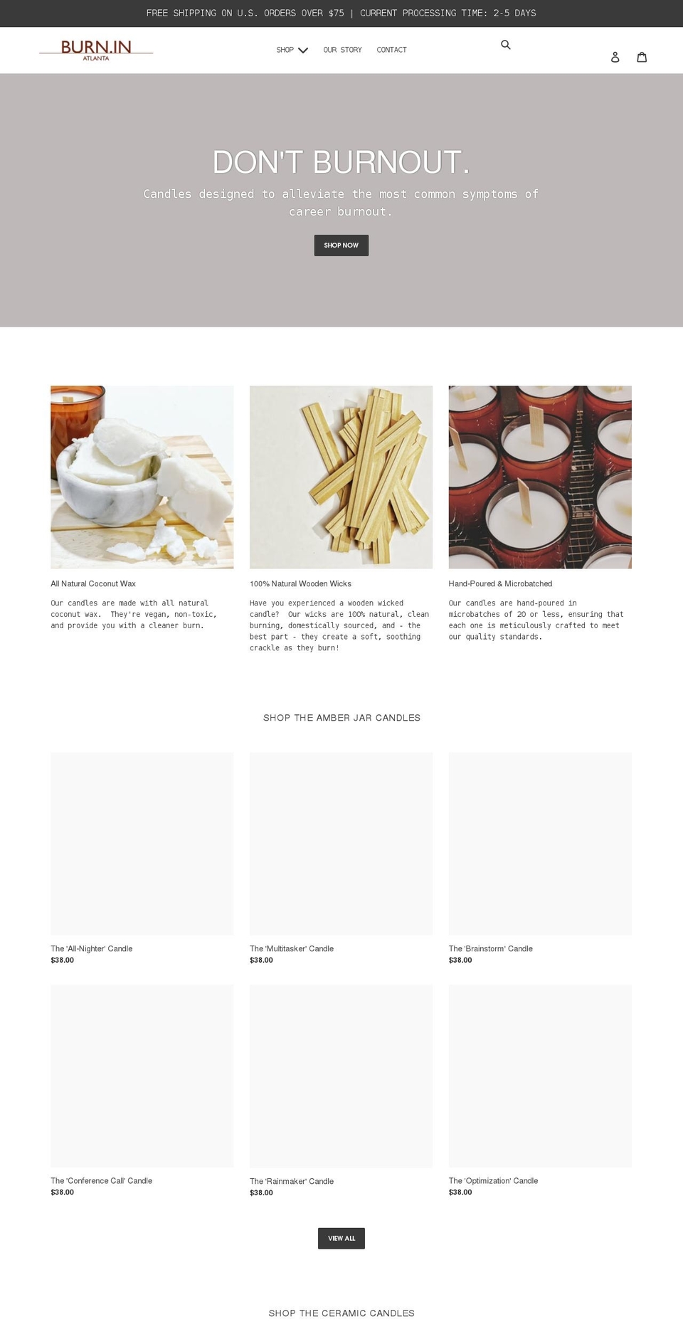 burnincandles.com shopify website screenshot