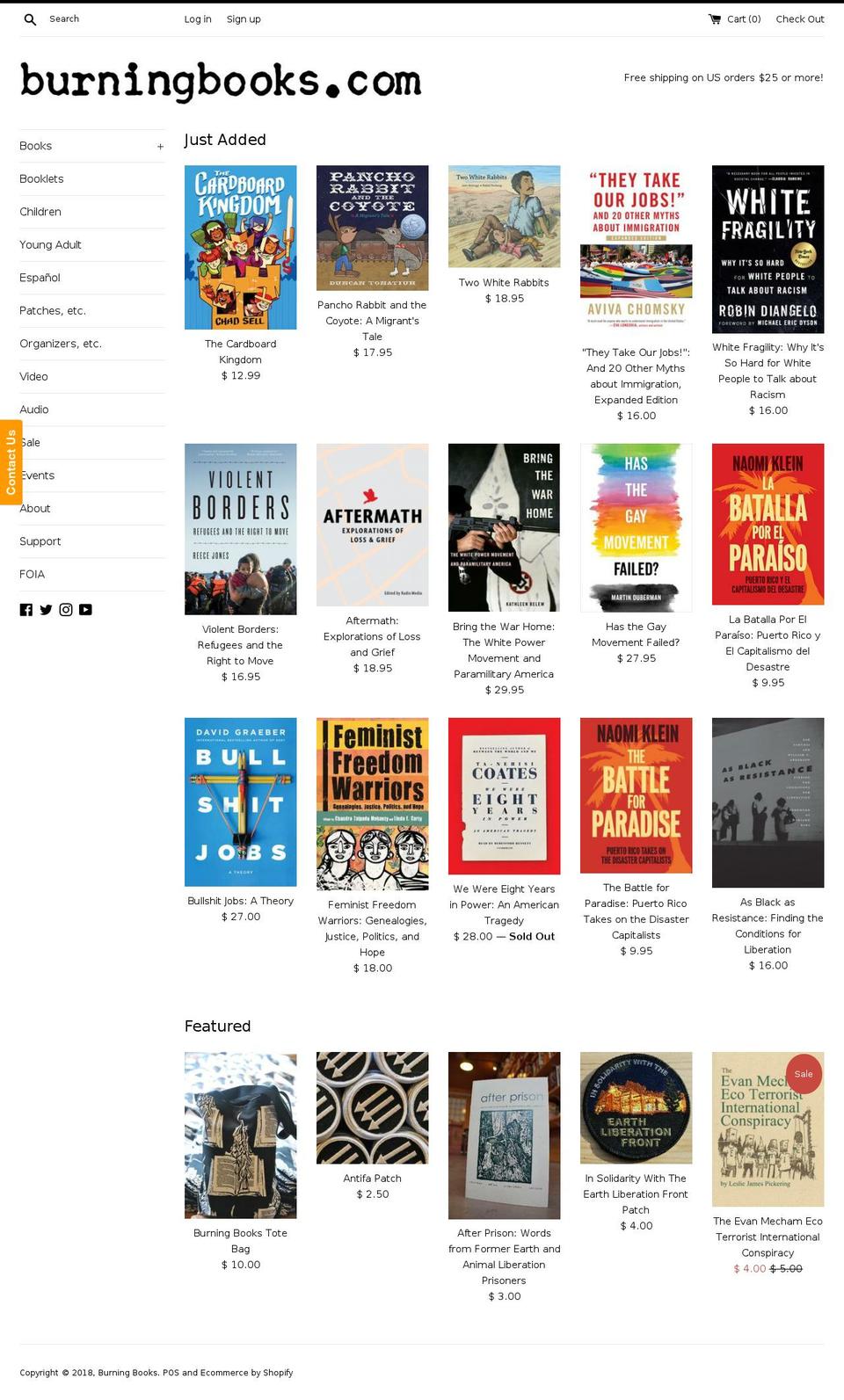 burningbooks.com shopify website screenshot