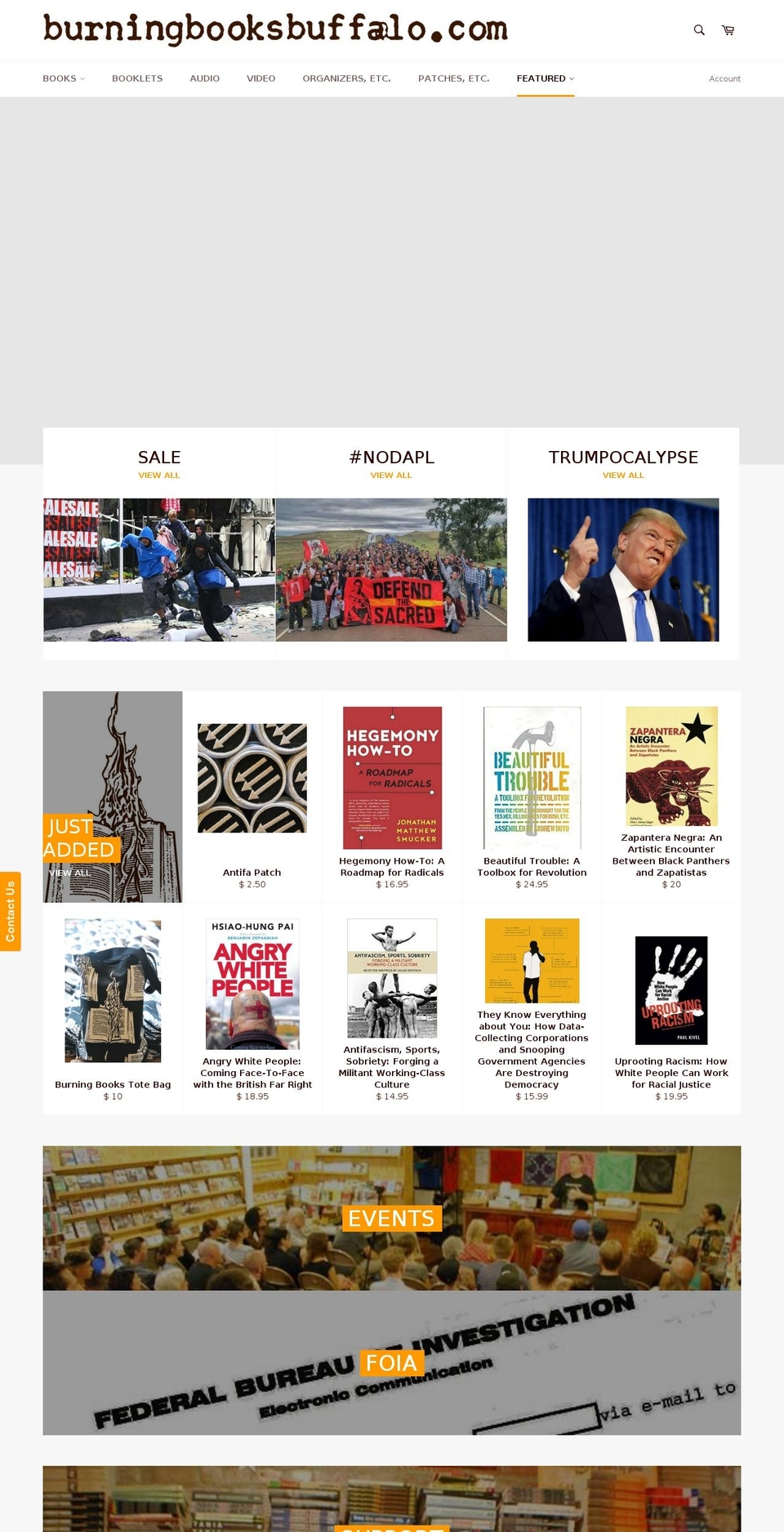 burningbooksbuffalo.com shopify website screenshot