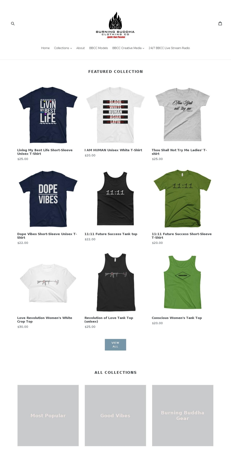 burningbuddhaclothing.com shopify website screenshot