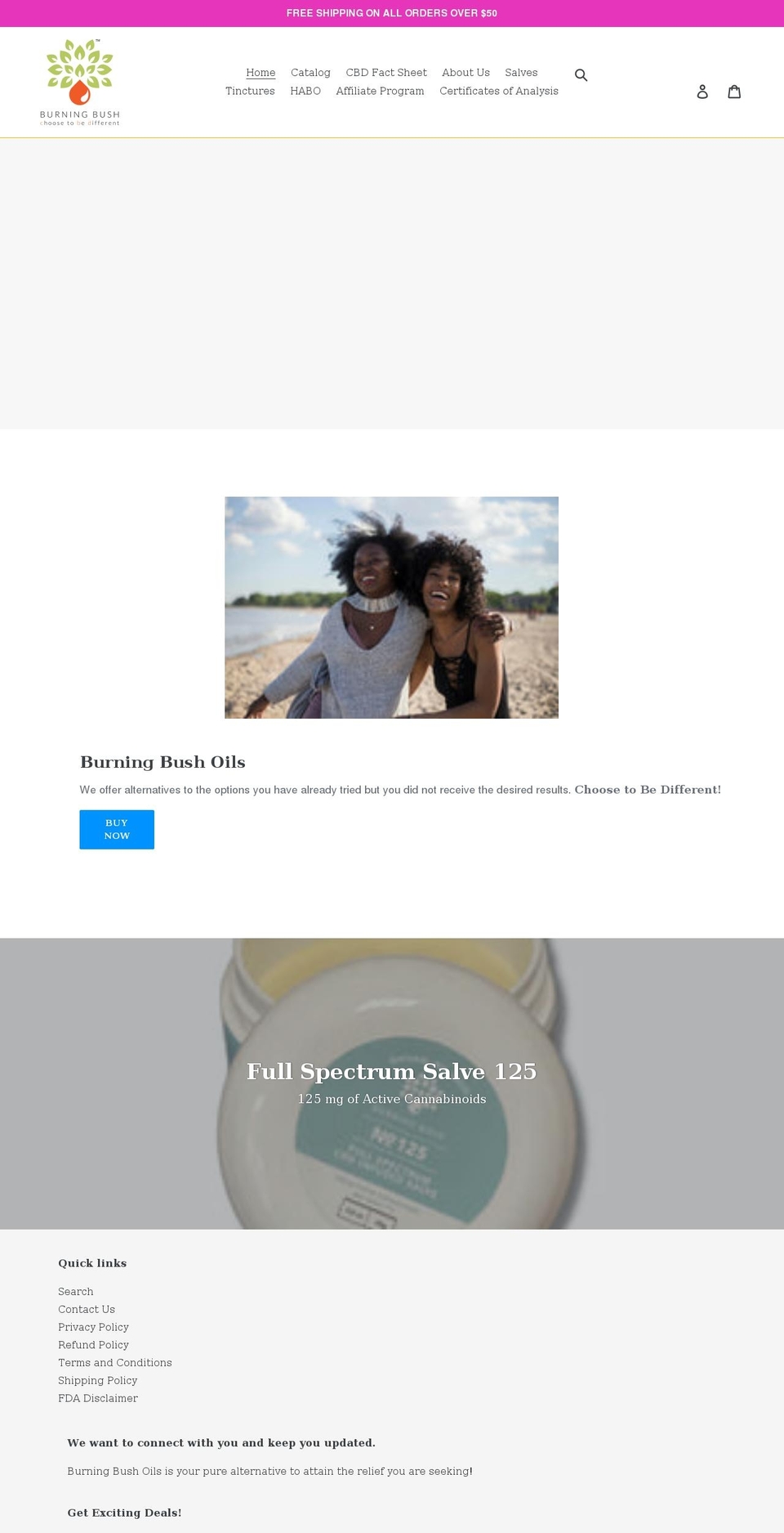 burningbushoils.com shopify website screenshot