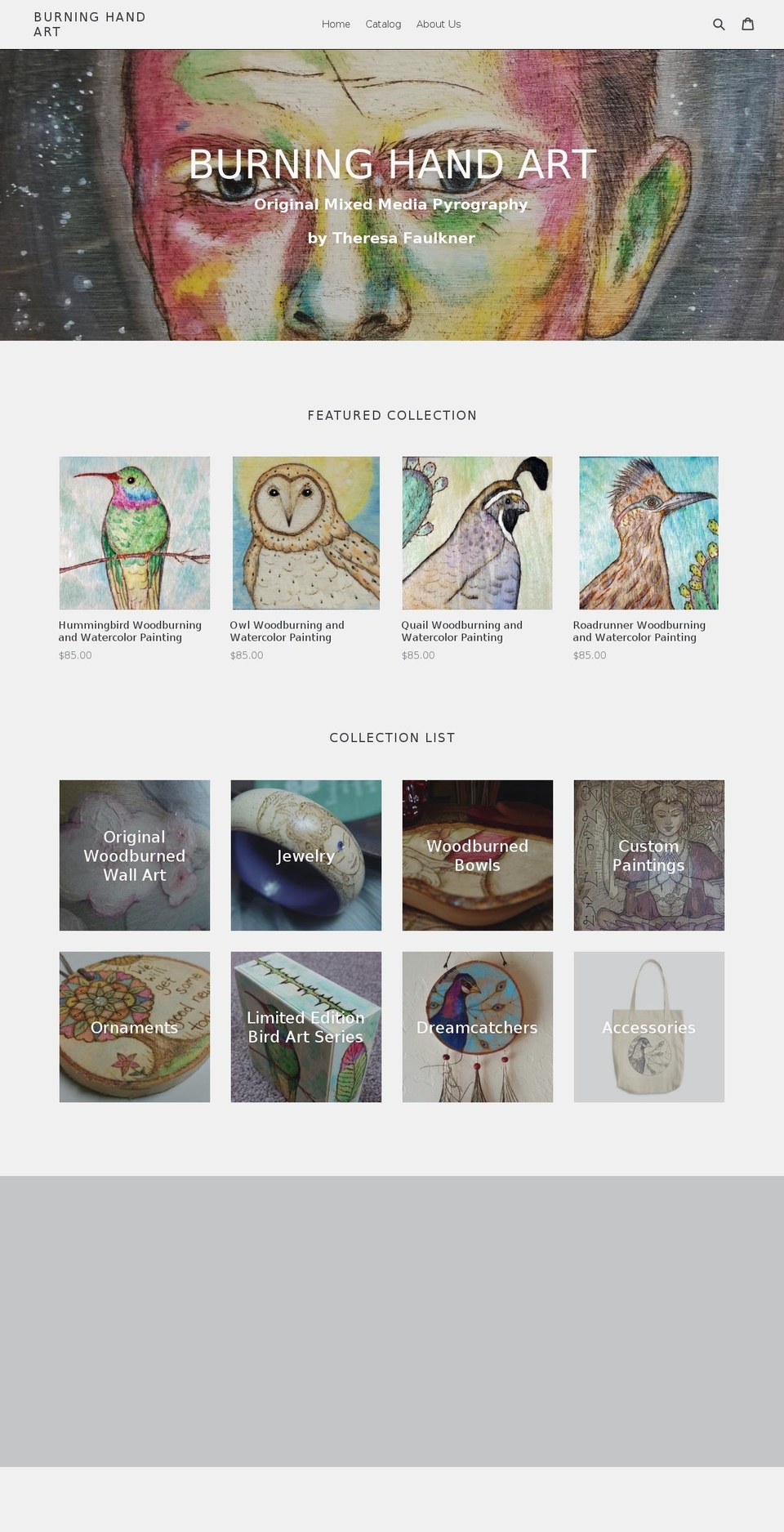 burninghandart.com — Shopify storefront screenshot