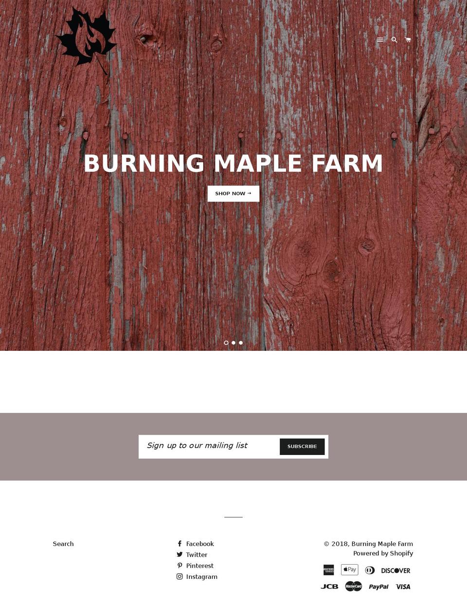 burningmaplefarm.com — Shopify storefront screenshot