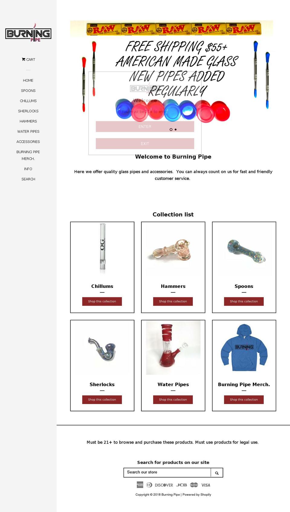 burningpipe.com — Shopify storefront screenshot
