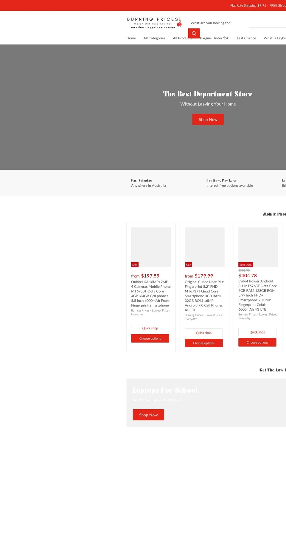 burningprices.com.au shopify website screenshot