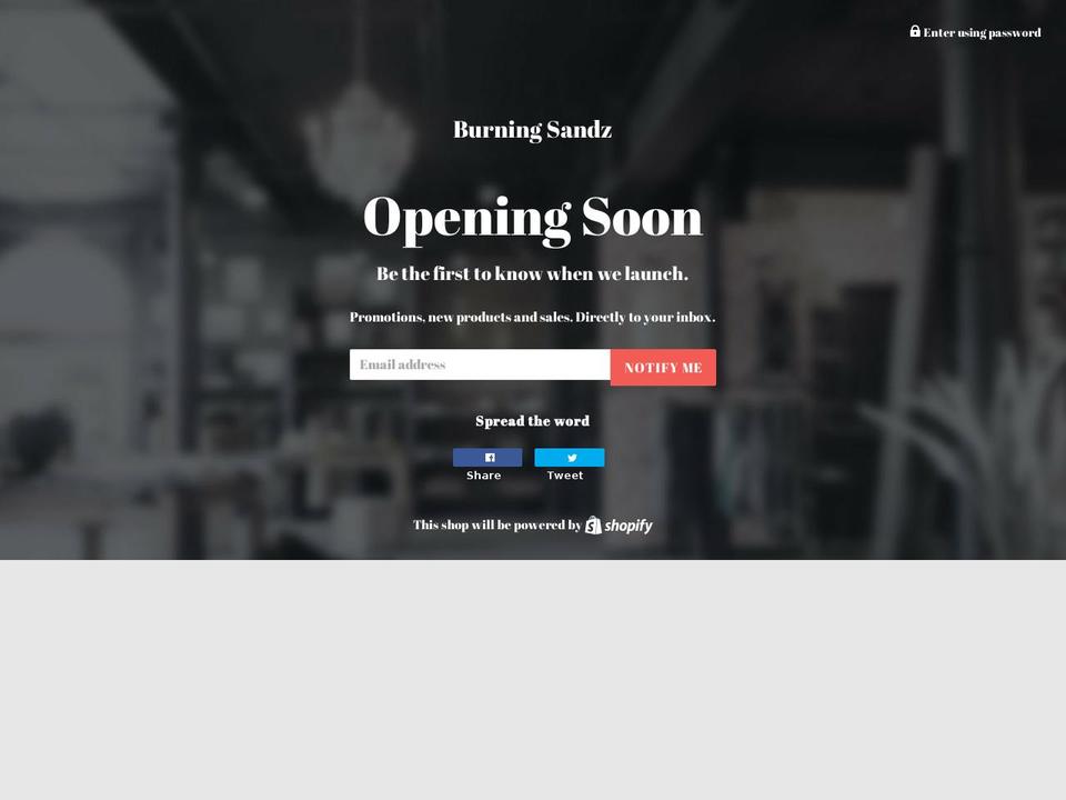 burningsandz.com — Shopify storefront screenshot