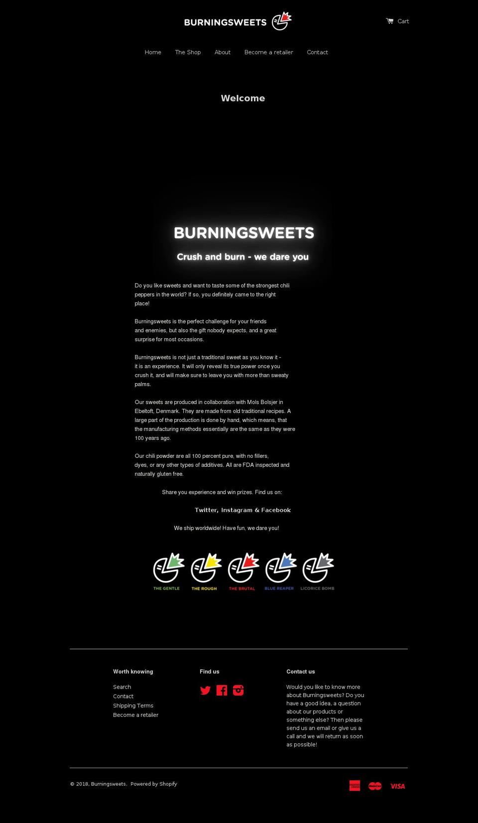 burningsweets.us shopify website screenshot