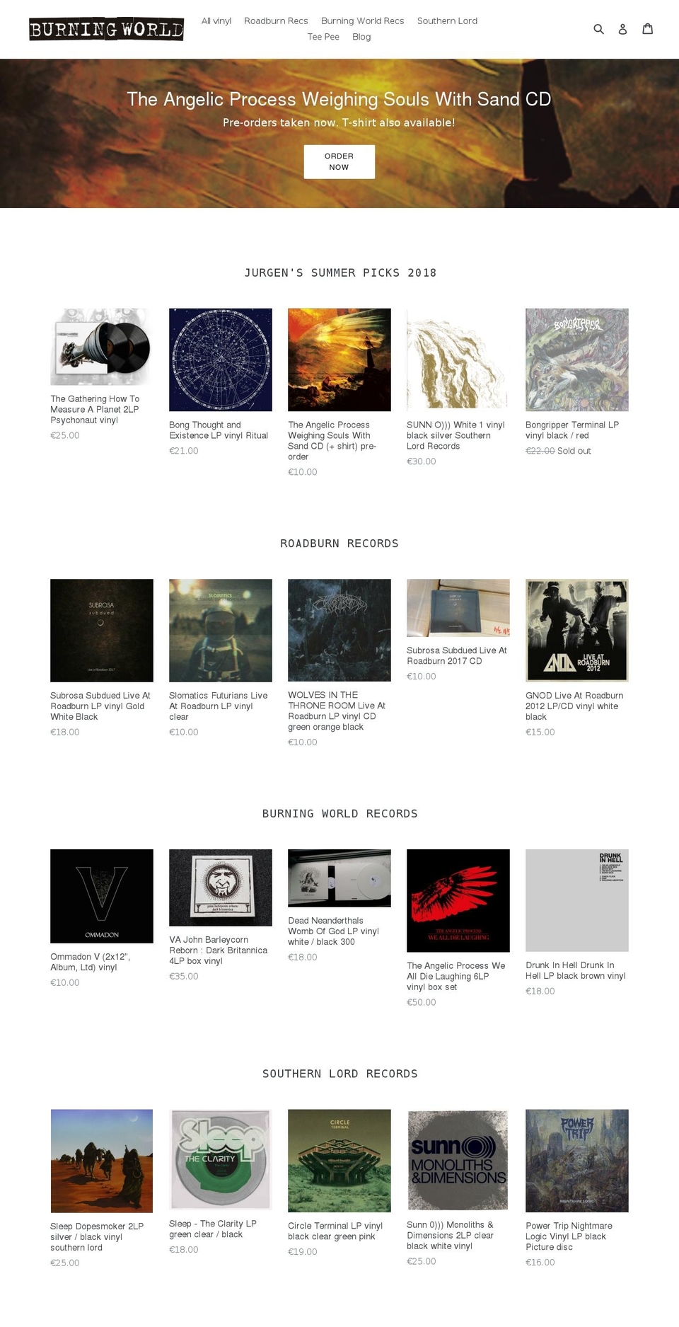 burningworldrecords.com — Shopify storefront screenshot