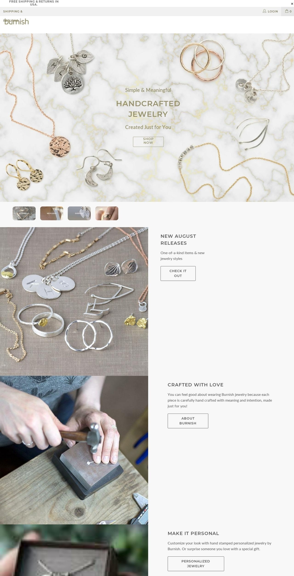 burnishjewelry.com shopify website screenshot