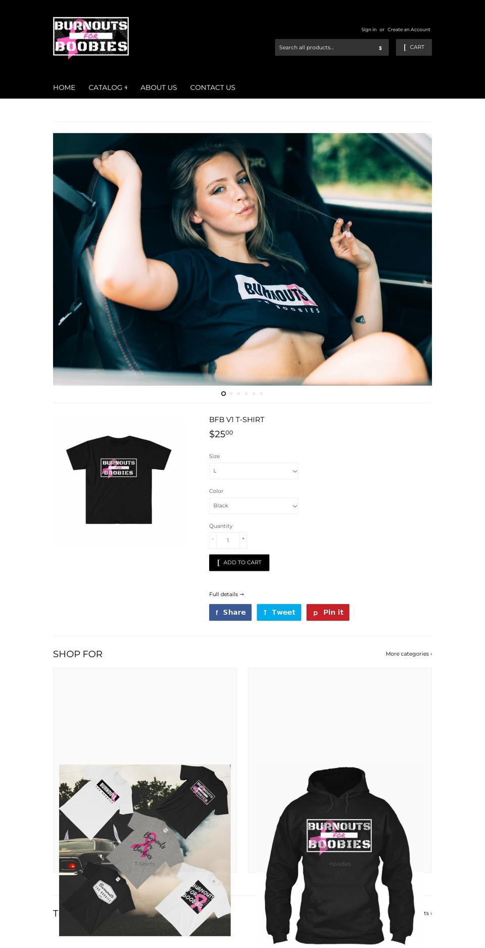 burnoutsforboobies.com shopify website screenshot