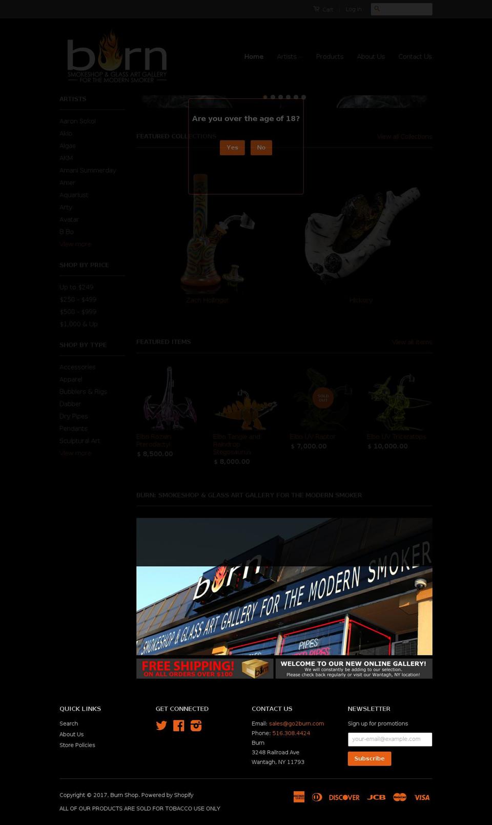 burnshoponline.com shopify website screenshot