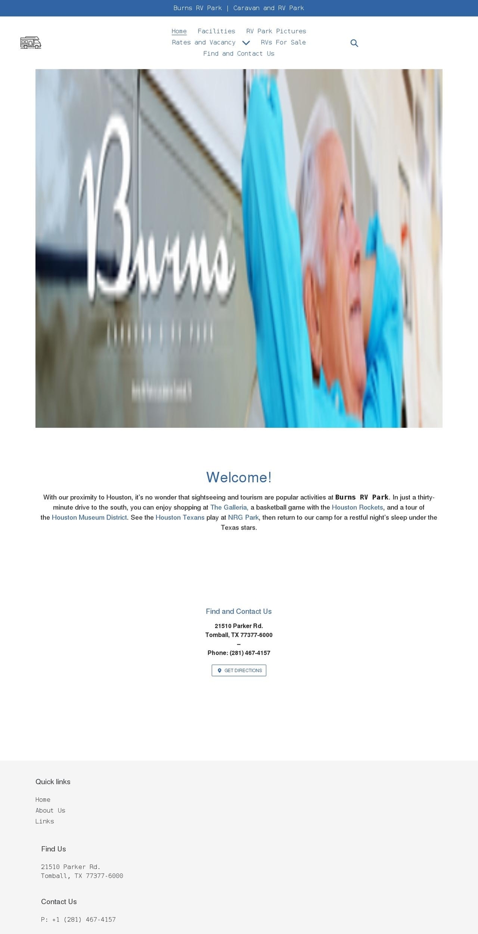 burnsrvparkoftomball.com shopify website screenshot