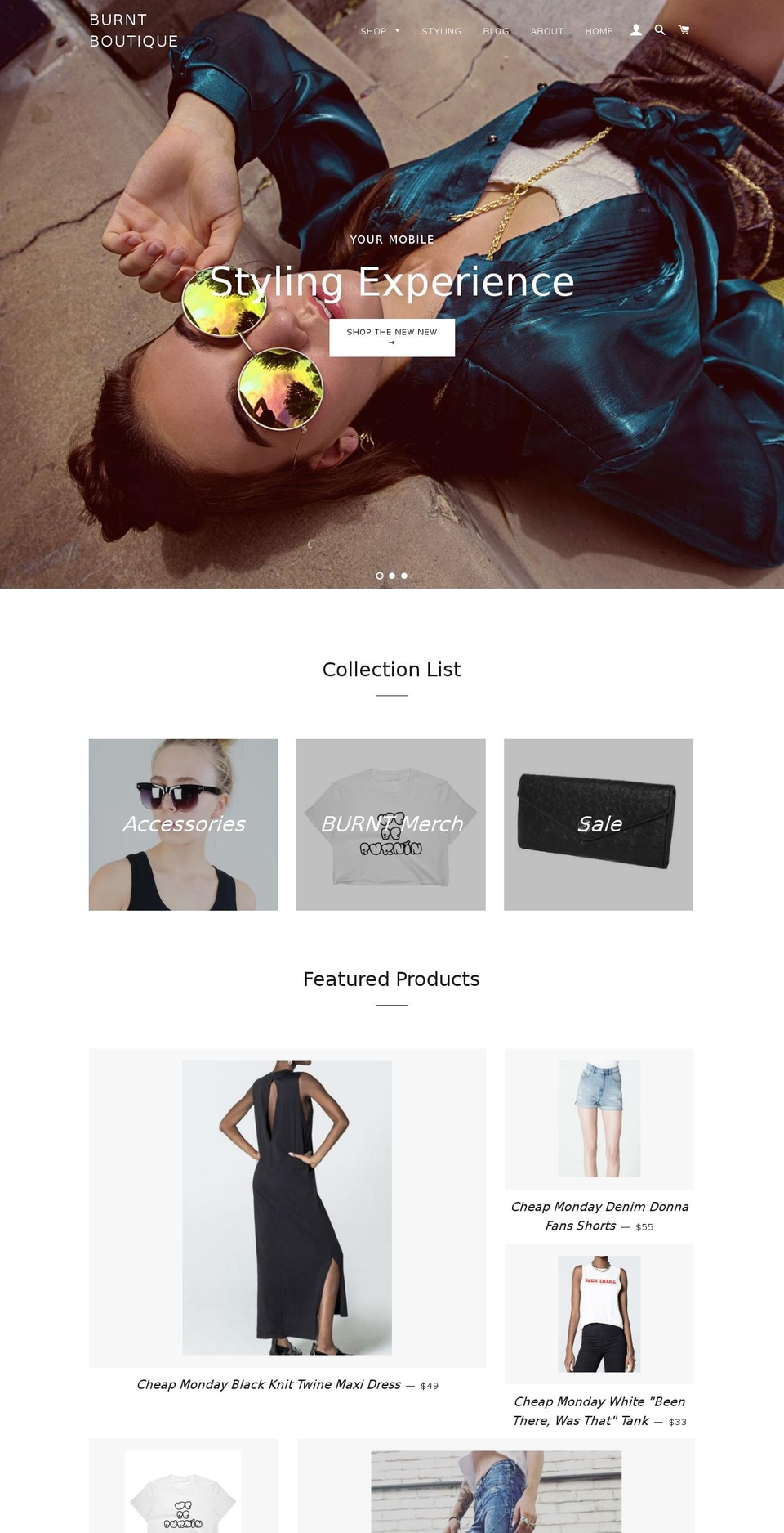 burntboutique.com shopify website screenshot